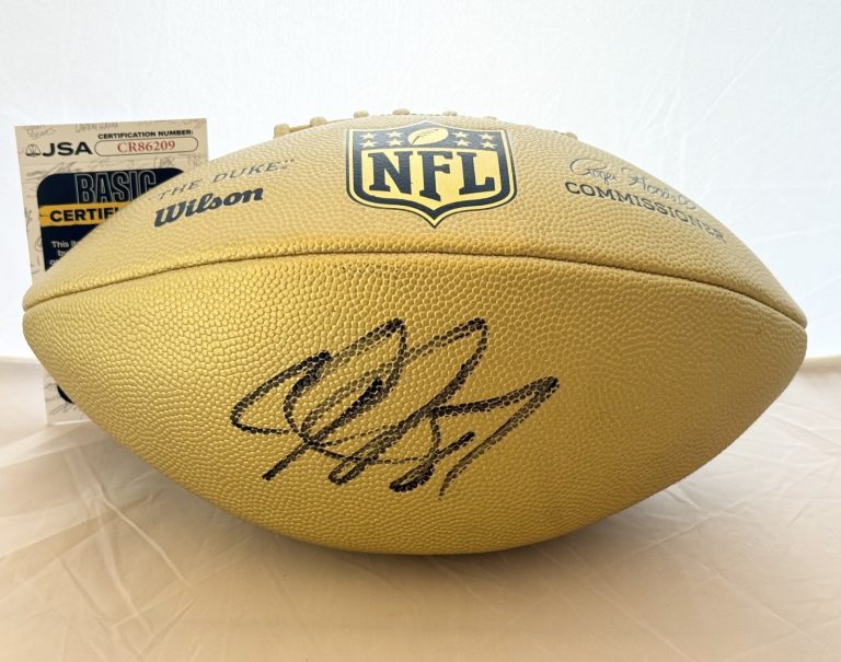 Calvin Johnson Detroit Lions signed NFL Gold Football Ball autographed JSA