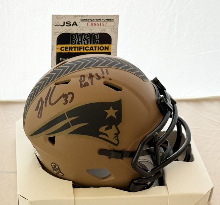 Rodney Harrison signed New England Patriots Salute To Service mini helmet JSA