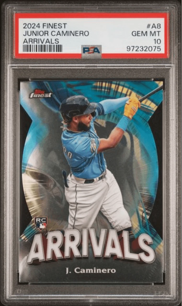 Graded 2024 Finest Junior Caminero #A8 Arrivals Rookie Baseball Card PSA 10