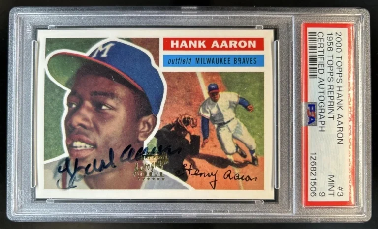 Hank Aaron Signed Auto 2000 Topps #3 1956 Topps PSA Mint 9 Braves