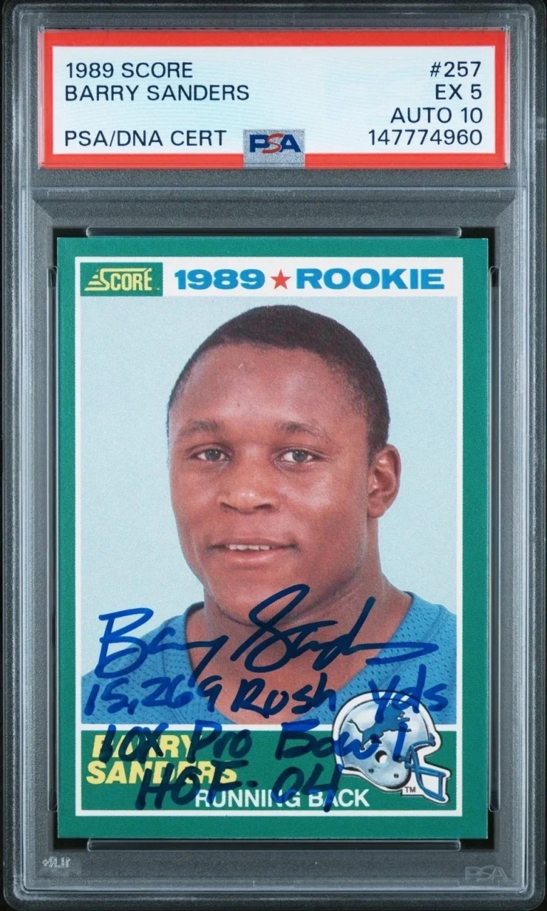 Barry Sanders Signed Auto 1989 Score #257 Rookie RC Inscribed PSA 5 Auto 10