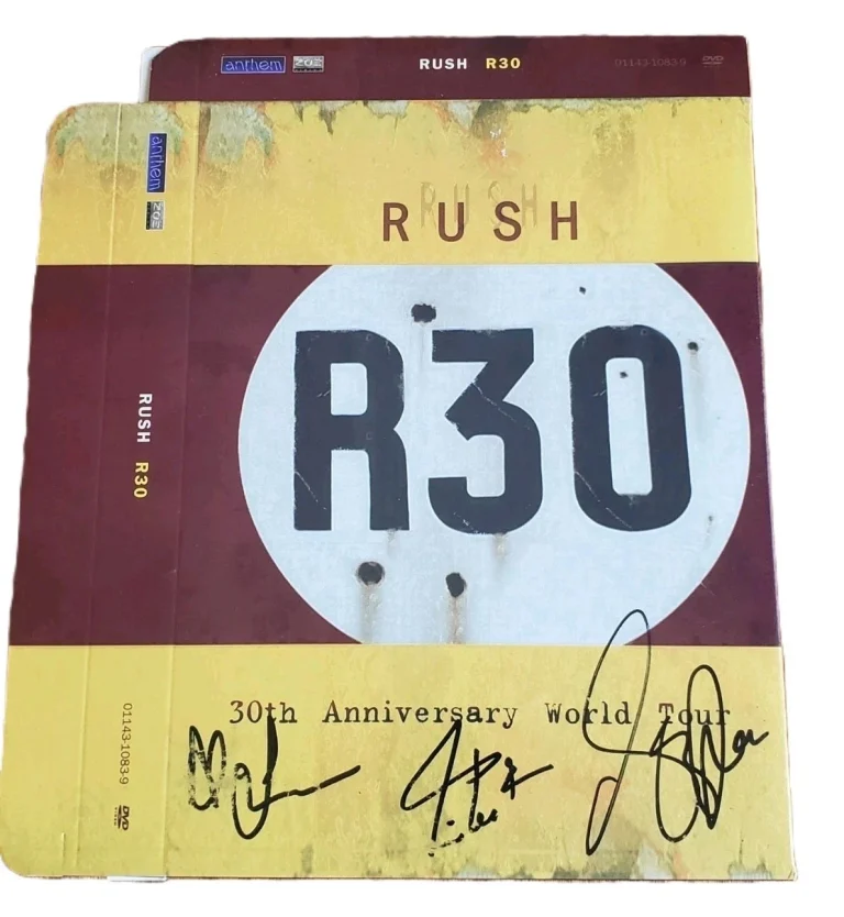 Rush Group Signed Auto R30 30th Anniversary World Tour DVD Cover 3 Sigs GRAD