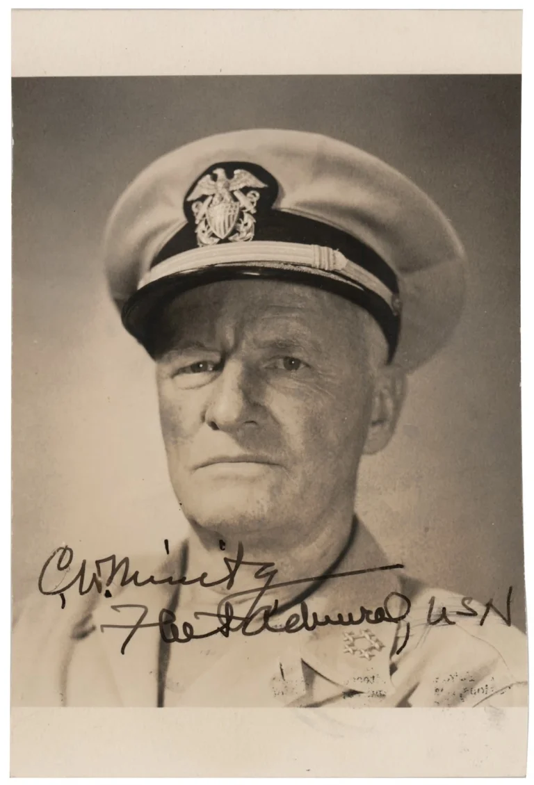 Chester Nimitz Signed Auto 3.25x5 Black White Photo WWII Fleet Admiral GRAD