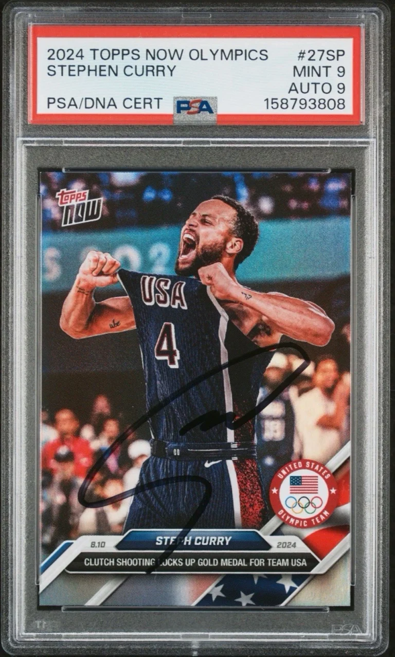 2024 Topps Now Olympics #27SP Stephen Curry Signed USA Gold Medal PSA 9/AUTO 9