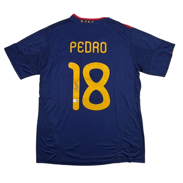 Autographed/Signed Pedro Spain Blue Soccer Futbol Jersey Beckett BAS COA