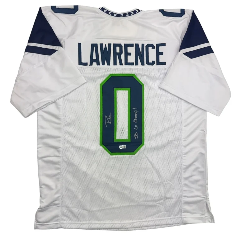 Autographed/Signed Demarcus Lawrence Seattle White Football Jersey BAS COA