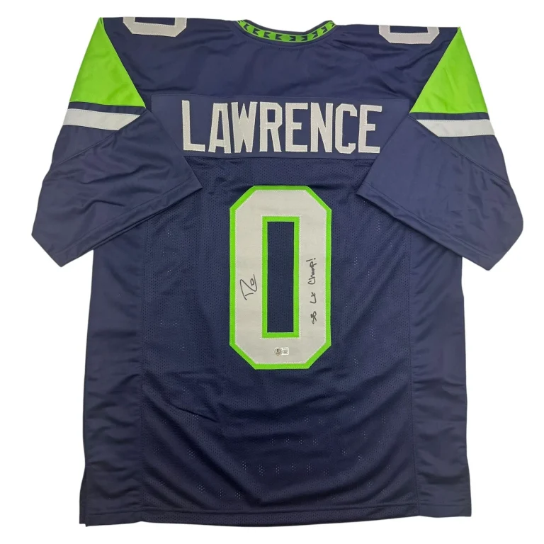 Autographed/Signed Demarcus Lawrence Seattle Blue Football Jersey BAS COA