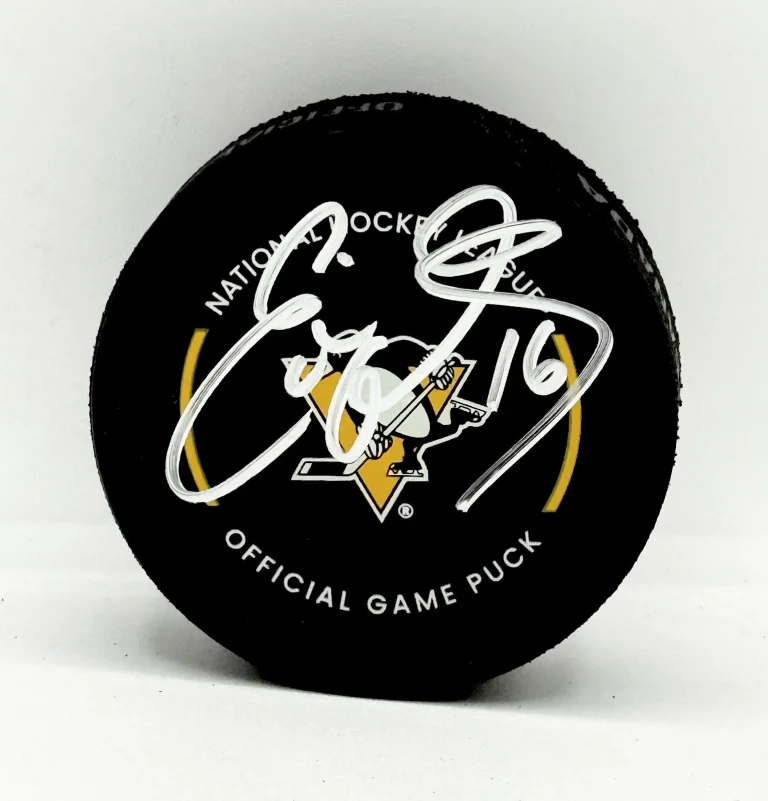 Eddie Olczyk signed Pittsburgh Penguins Game Puck autographed JSA Witnessed