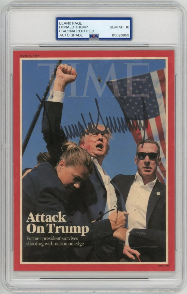 Donald Trump Signed ASSASSINATION Fight Fist Pump TIME Magazine Print PSA/DNA 10