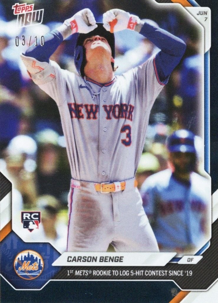 2026 Topps Now Carson Benge #301 Black Foil /10 Rookie RC Baseball Card