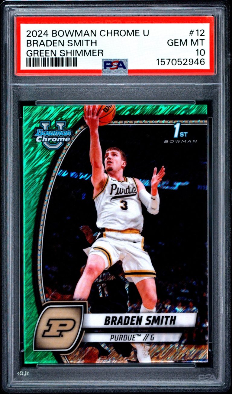 Graded 2024 Bowman Chrome Braden Smith #12 Green Shimmer Rookie Card PSA 10
