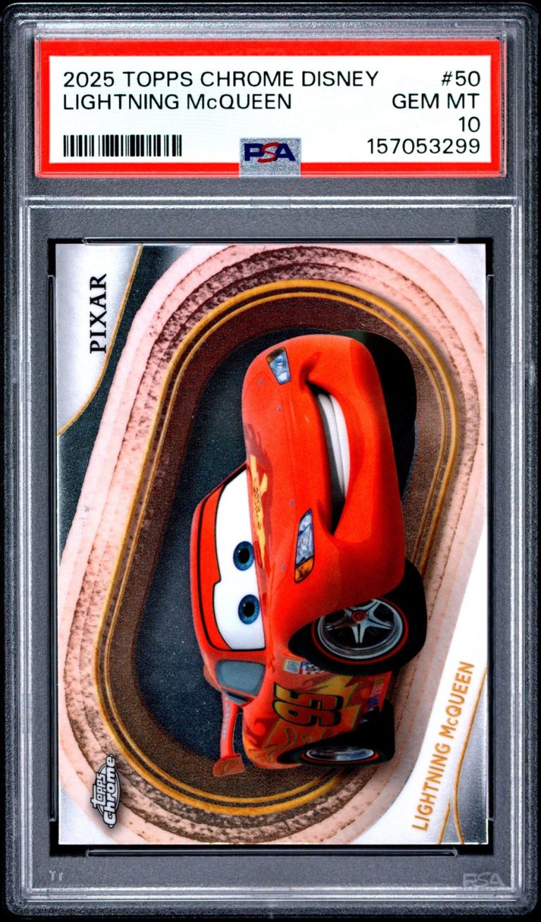 Graded 2025 Topps Chrome Disney Lightning McQueen #50 Cars Card PSA 10