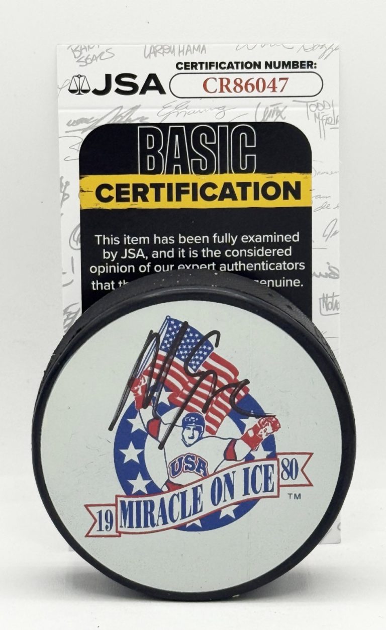 Mike Eruzione Team USA signed 1980 Miracle On Ice Puck autographed JSA COA