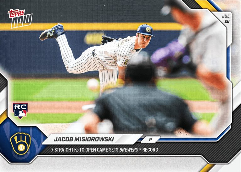 2026 Topps Now Jacob Misiorowski #493 Milwaukee Brewers RC Baseball Card