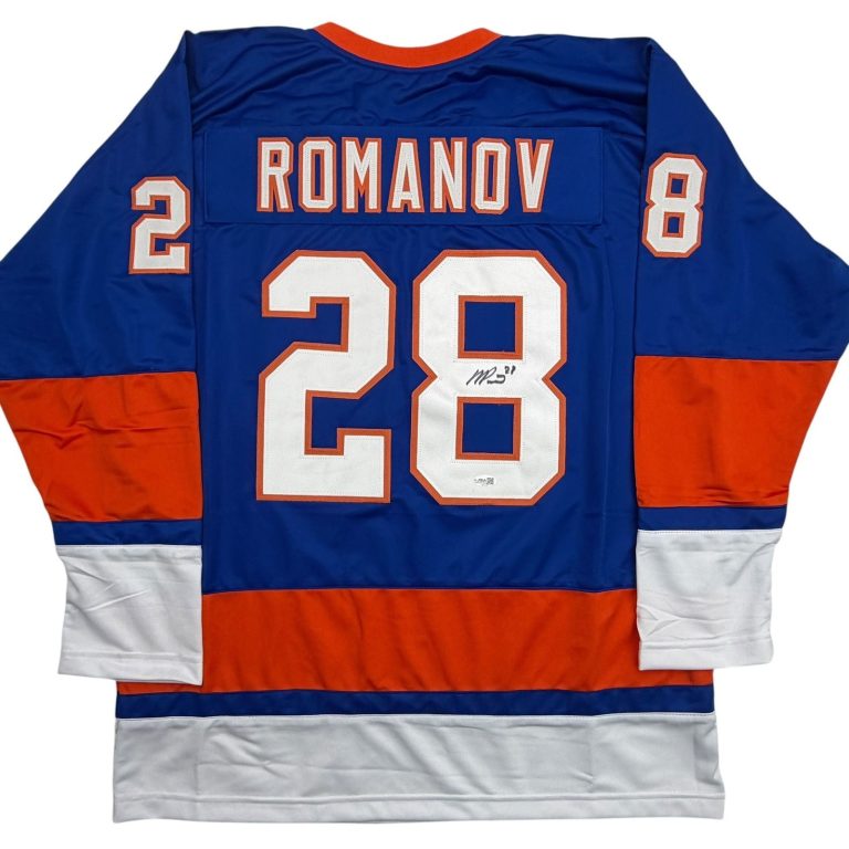 Autographed/Signed Alexander Romanov New York Blue Hockey Jersey JSA COA