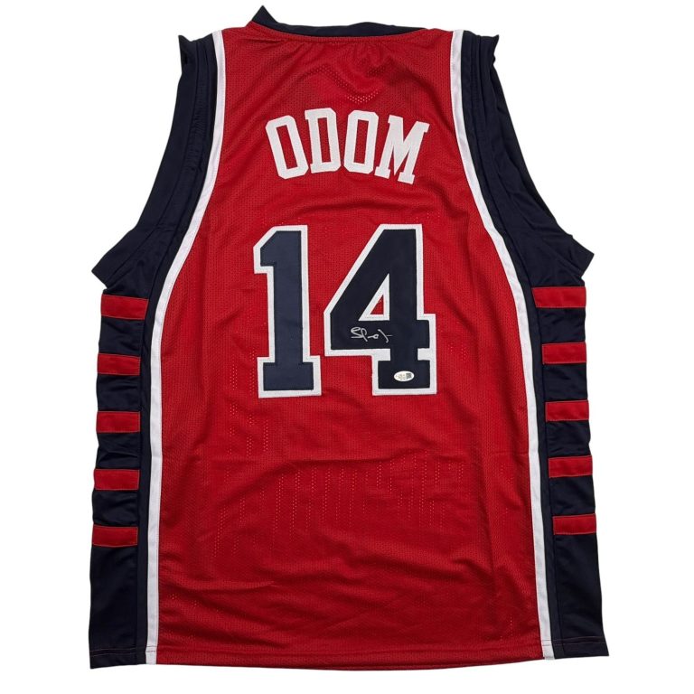 Autographed/Signed Lamar Odom United States USA Olympics Red Jersey JSA COA