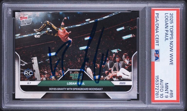 2025 Topps Now WWE #65 Logan Paul Signed Money In The Bank Rookie PSA 9/AUTO 10