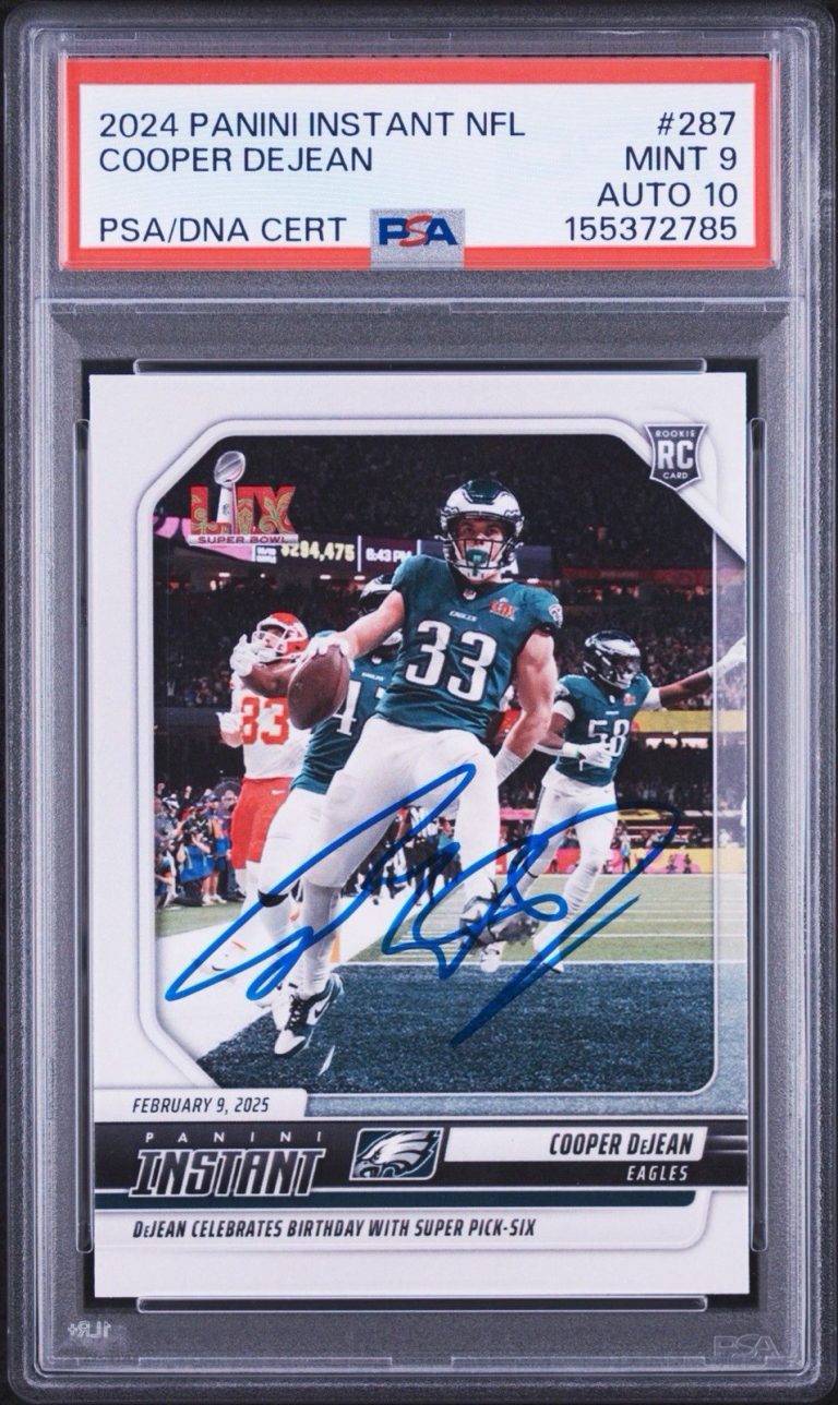 2024 Panini Instant NFL #287 Cooper DeJean Super Bowl LIX PICK-SIX PSA 9/AUTO 10