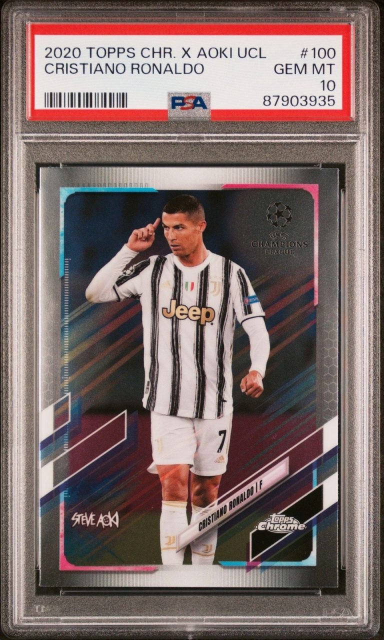 Graded 2020 Topps Chrome UCL Cristiano Ronaldo #100 Steve Aoki Card PSA 10