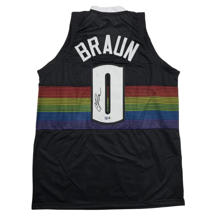 Autographed/Signed Christian Braun Denver Black Rainbow Jersey Beckett COA