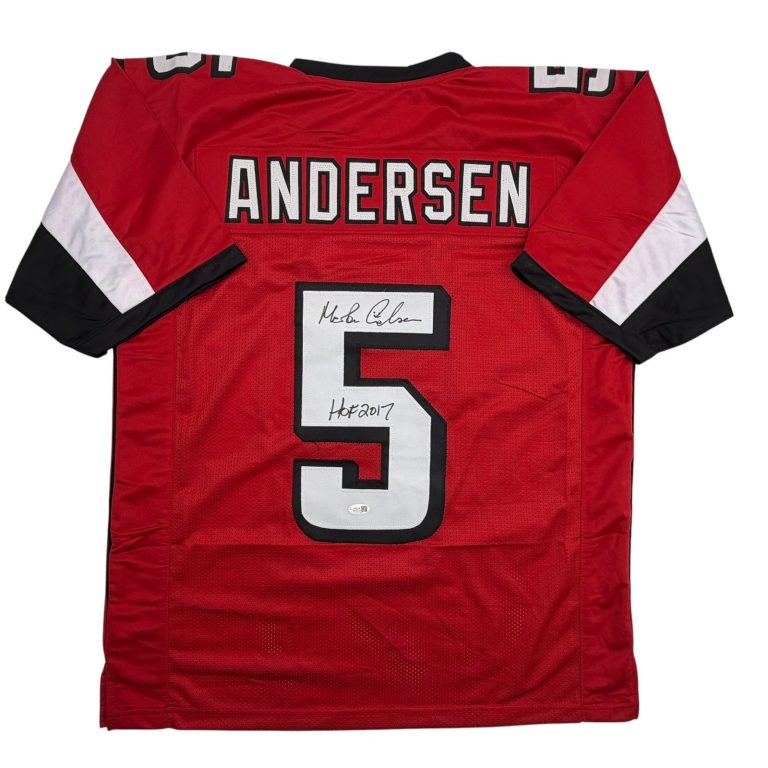 Autographed/Signed Morten Andersen Atlanta Red Football Jersey JSA COA
