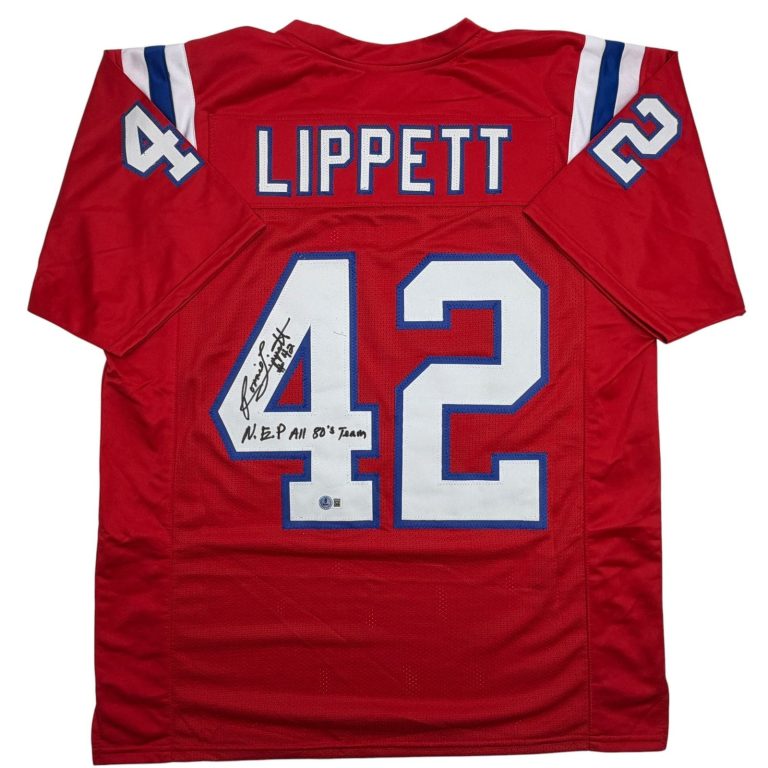 Autographed/Signed Ronnie Lippett New England Red Jersey Beckett BAS COA
