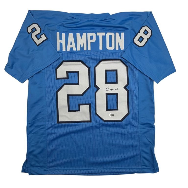 Autographed/Signed Omarion Hampton UNC North Carolina Blue Jersey BAS COA