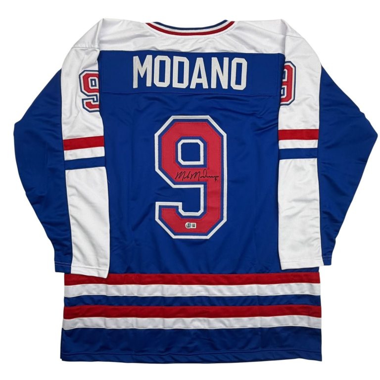 Autographed/Signed Mike Modano Team USA Blue Hockey Jersey Beckett BAS COA