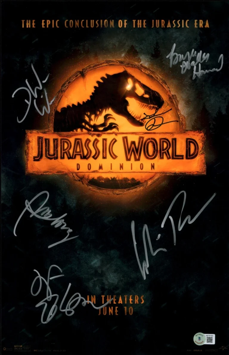 Jurassic World Dominion Cast Signed Mini Poster Beckett Full LOA signed by 6
