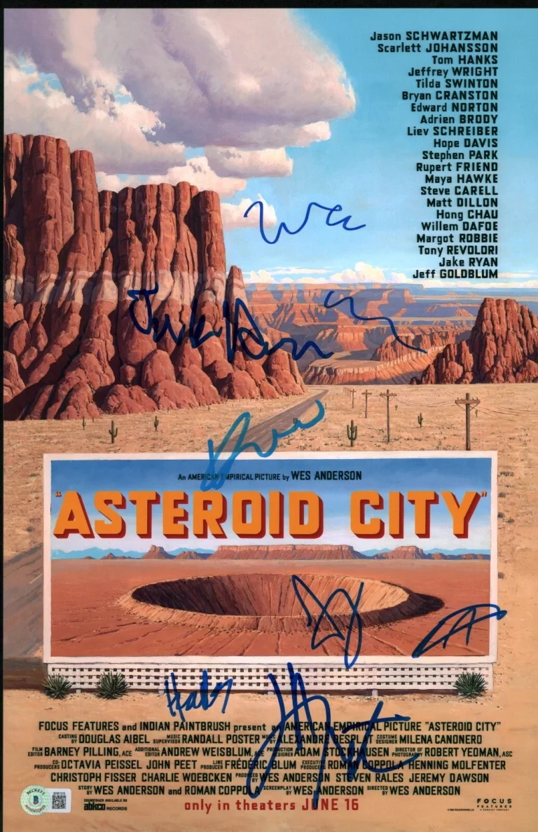 ASTEROID CITY WES ANDERSON SIGNED 11X17 PHOTO POSTER +6 AUTOGRAPHS BECKETT COA