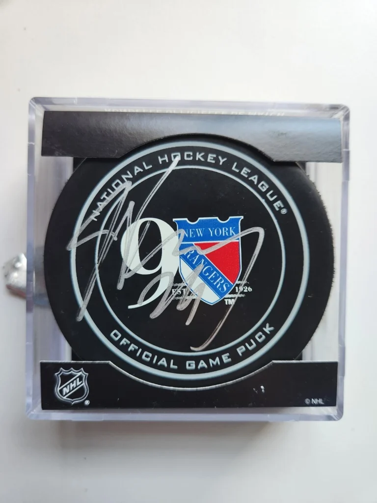 JIMMY VESEY SIGNED New York Rangers Hockey Puck YOUNG STAR HOBEY BAKER