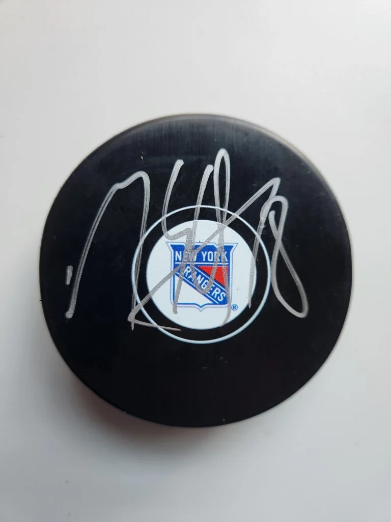 MARC STAAL SIGNED New York Rangers Hockey Puck STAR DEFENSEMEN FAN FAVORITE
