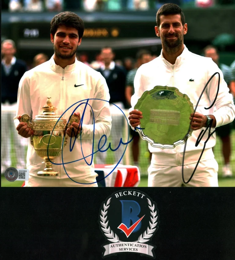 NOVAK DJOKOVIC CARLOS ALCARAZ SIGNED 8X10 US OPEN WIMBLEDON BECKETT BAS COA