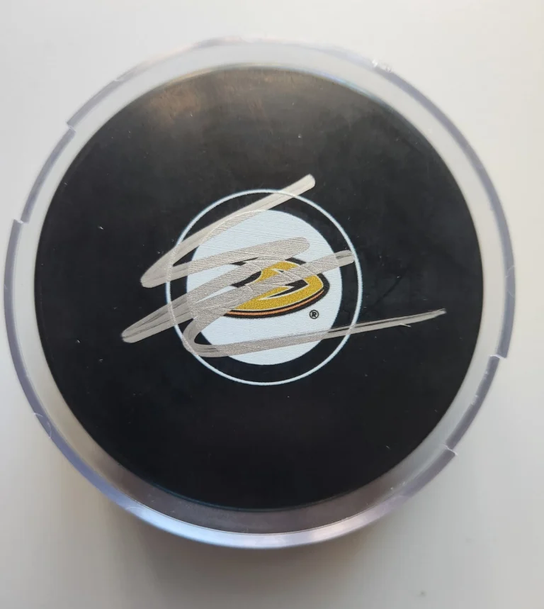 LEO CARLSSON SIGNED ANAHEIM DUCKS NHL PUCK YOUNG STAR AUTOGRAPHED