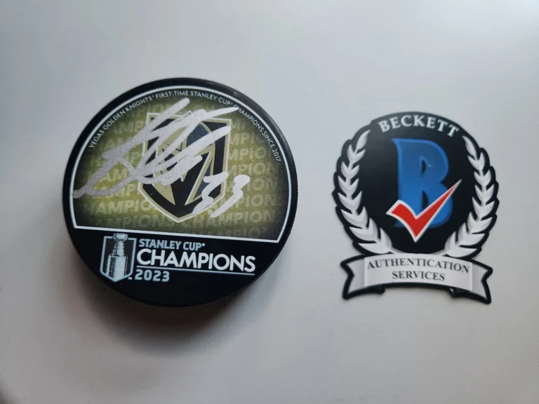 ADIN HILL SIGNED 2022 STANLEY CUP PUCK VEGAS GOLDEN KNIGHTS BECKETT BAS COA