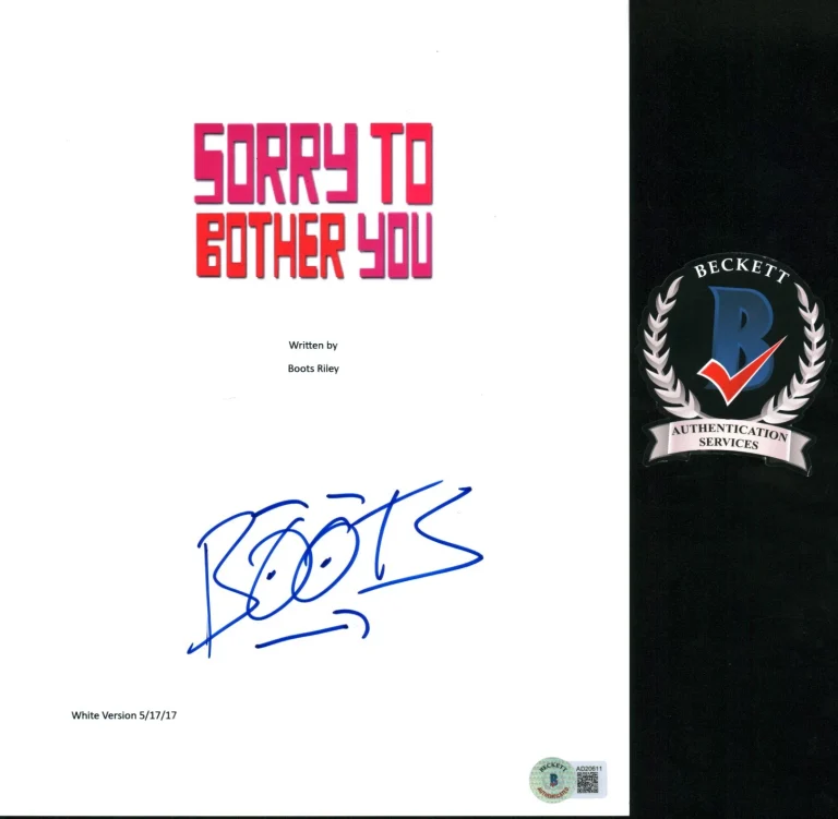 BOOTS REILLY SIGNED SORRY TO BOTHER YOU FULL MOVIE SCRIPT BECKETT BAS COA