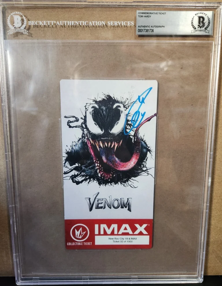 TOM HARDY SIGNED VENOM EDDIE BROCK COLLECTORS TICKET BECKETT BAS SLAB ENCAP