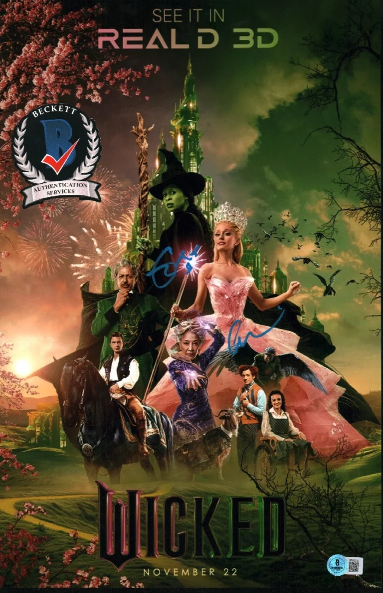 ARIANA GRANDE CYNTHIA ERIVO SIGNED WICKED GLINDA ELPHABA 11X17 BECKETT BAS COA
