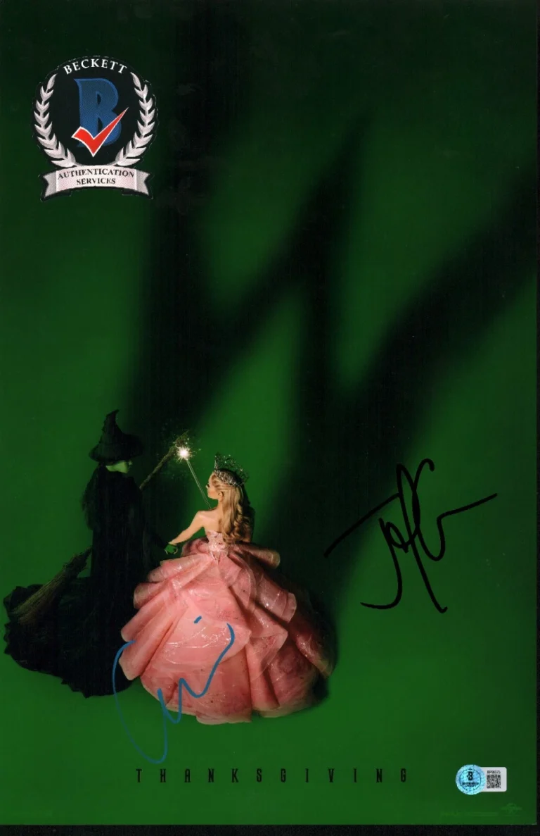 ARIANA GRANDE SIGNED WICKED GLINDA PLUS JON M CHU DIRECTOR 11X17 BECKETT BAS COA