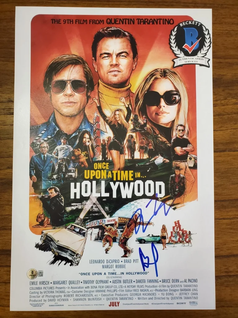 QUENTIN TARANTINO BRAD PITT SIGNED ONCE UPON A TIME IN HOLLYWOOD 12X18 PHOTO BAS
