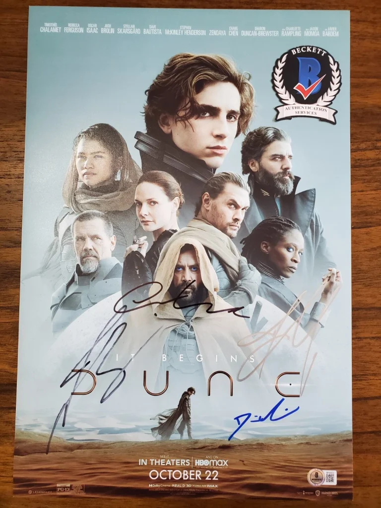 DUNE SIGNED OSCAR ISAAC, MOMOA, VILLENEUVE, BROLIN 12X18 PHOTO BECKETT BAS COA