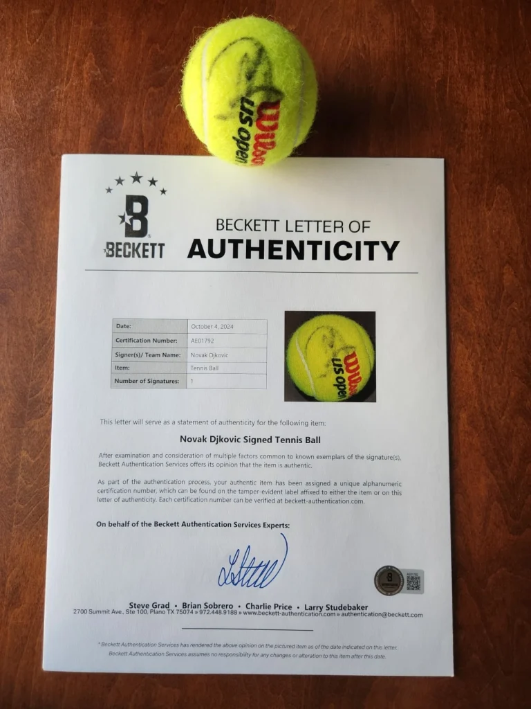 NOVAK DJOKOVIC SIGNED TENNIS BALL US OPEN WIMBLEDON AUSTRALIAN FRENCH COA BAS