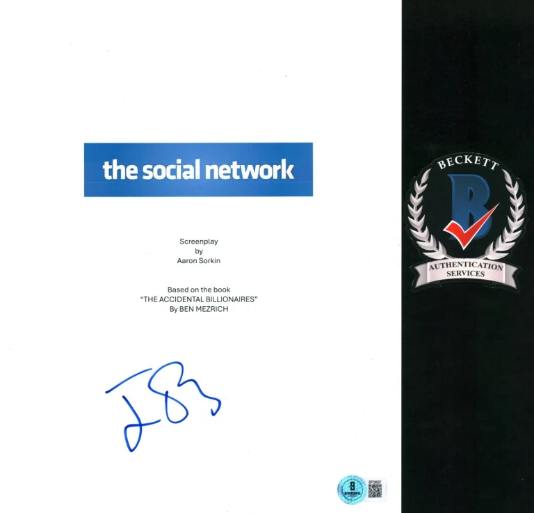 Jesse Eisenberg Signed The Social Network Full Movie Script Screenplay BAS COA