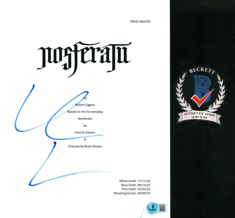 Willem Dafoe Signed Nosferatu Movie Script Full Professor Beckett COA BAS
