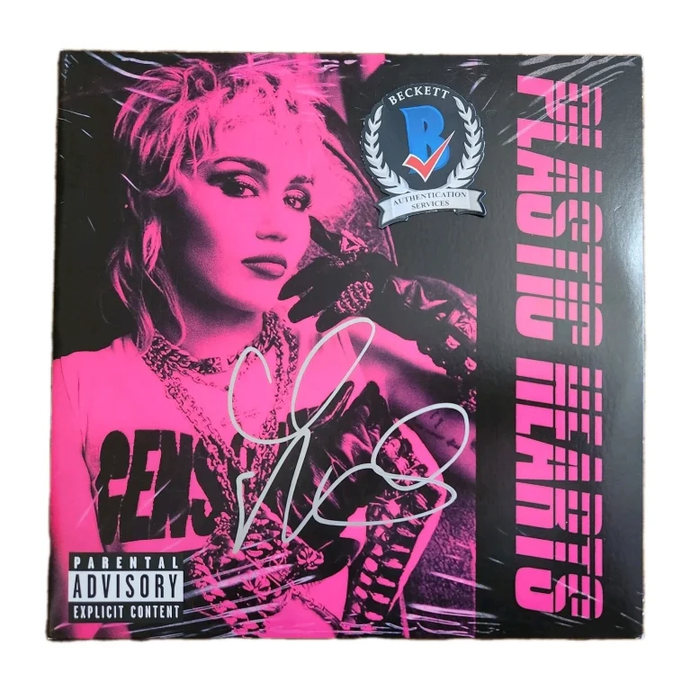 MILEY CYRUS SIGNED PLASTIC HEARTS VINYL LP BEAUTIFUL HANNAH MONTANA BAS COA