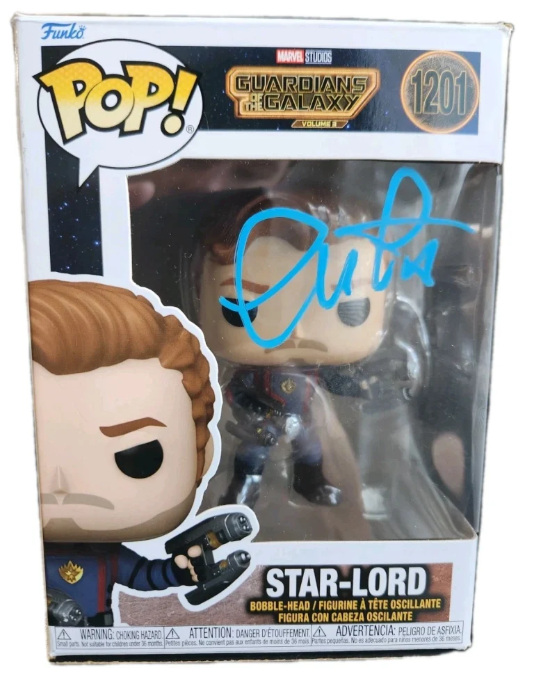 CHRIS PRATT SIGNED STAR-LORD GUARDIANS MARVEL MCU FUNKO POP BECKETT BAS COA 1201