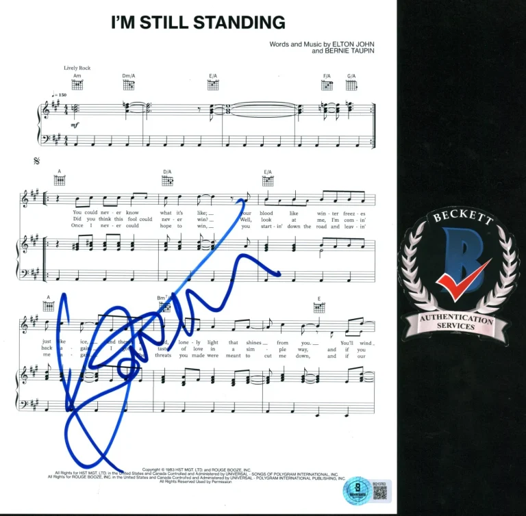 Bernie Taupin Signed Autograph I'm Still Standing Sheet Music Elton John BAS COA