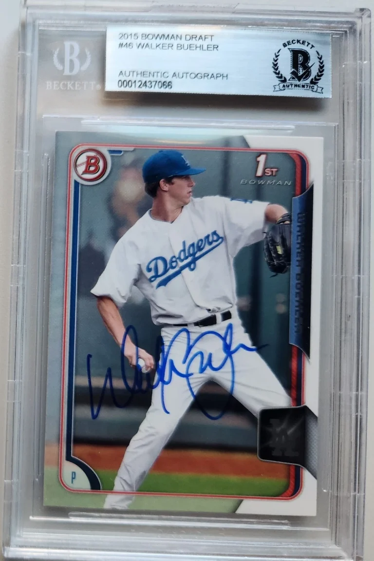 Walker Buehler Signed Autographed 2015 Bowman Draft #46 Card Dodgers BAS Slab