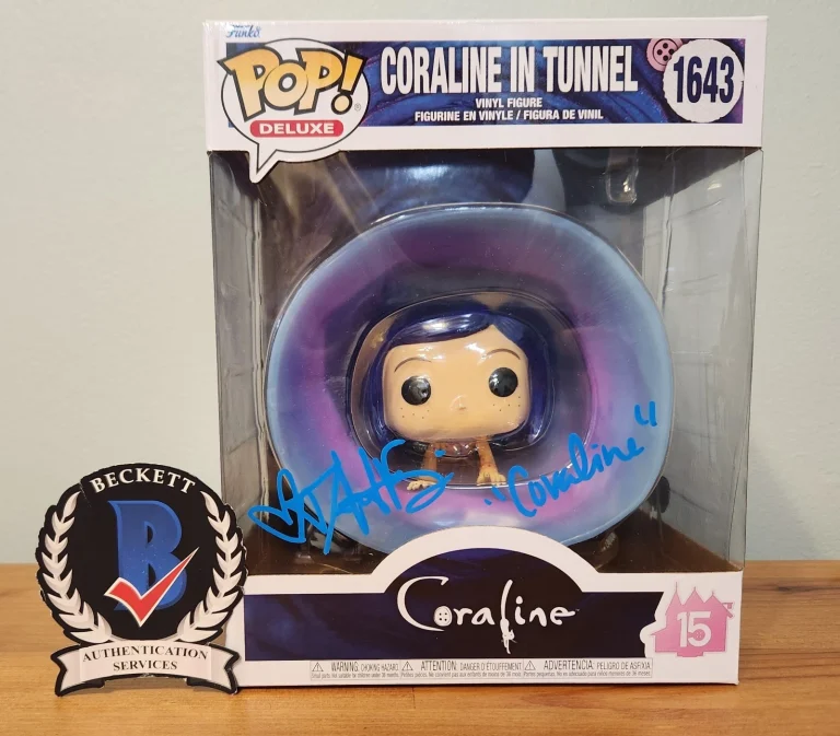 Dakota Fanning Signed Coraline Funko Pop In Tunnel With Character Name BAS COA