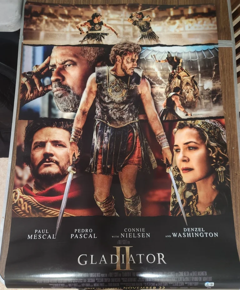 PAUL MESCAL SIGNED GLADIATOR 2 LUCIUS POSTER FULL SIZE 27X40 RARE SCOTT BAS COA